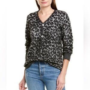 Brand New Rebecca Taylor La Vie Black Leopard Cardigan Sweater - Size Large